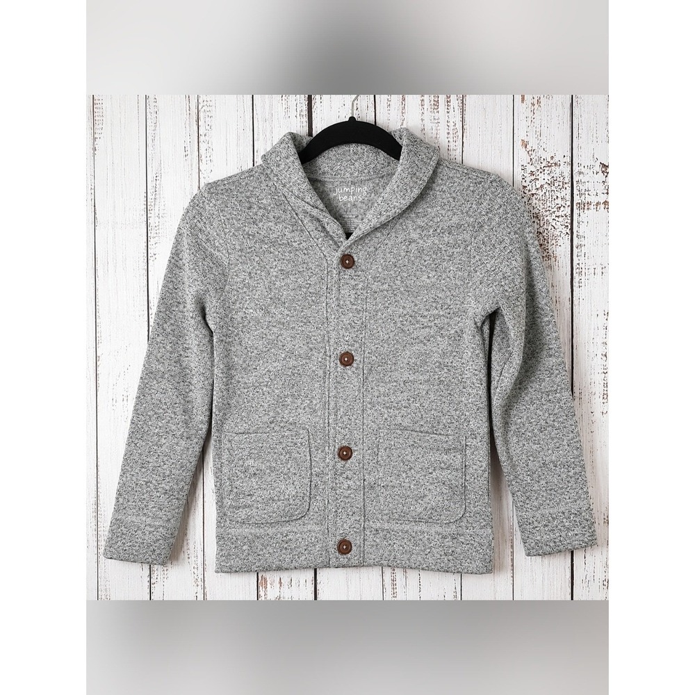 Jumping Beans Boys Grey Marl Shawl Collar Button Front Cardigan Sweater Size 8